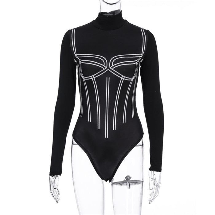 Mid-Waist Ladies Striped Bodysuit