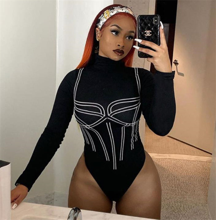 Mid-Waist Ladies Striped Bodysuit